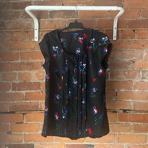 Women’s Short Sleeve Floral Blouse with Cap Sleeves